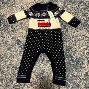 Janie and Jack BABY TRAIN FAIR ISLE SWEATER ONE-PIECE